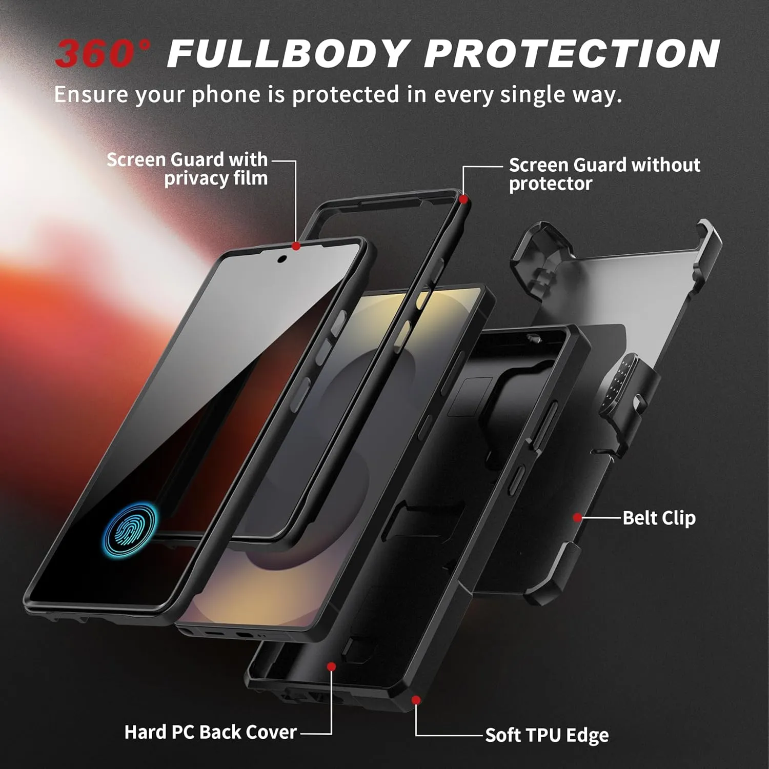 TONGATE Magnetic Stand for Samsung Galaxy S25 Ultra Case with Privacy Screen Protector, [Compatible with Magsafe] [Military Drop Protection] S25 Ultra Case with Camera Cover & Belt Clip, Black Privacy