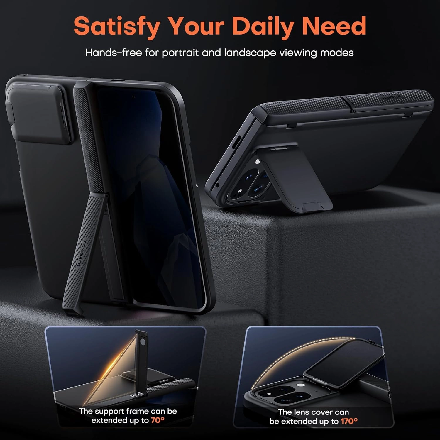 TONGATE Magnetic for Pixel 9 Pro Fold Case with Privacy Screen Protector, [Compatible with MagSafe] [with Camera Cover & Hinge Protection] Full-Body Rugged Stand Case for Google Pixel 9Pro Fold, Black