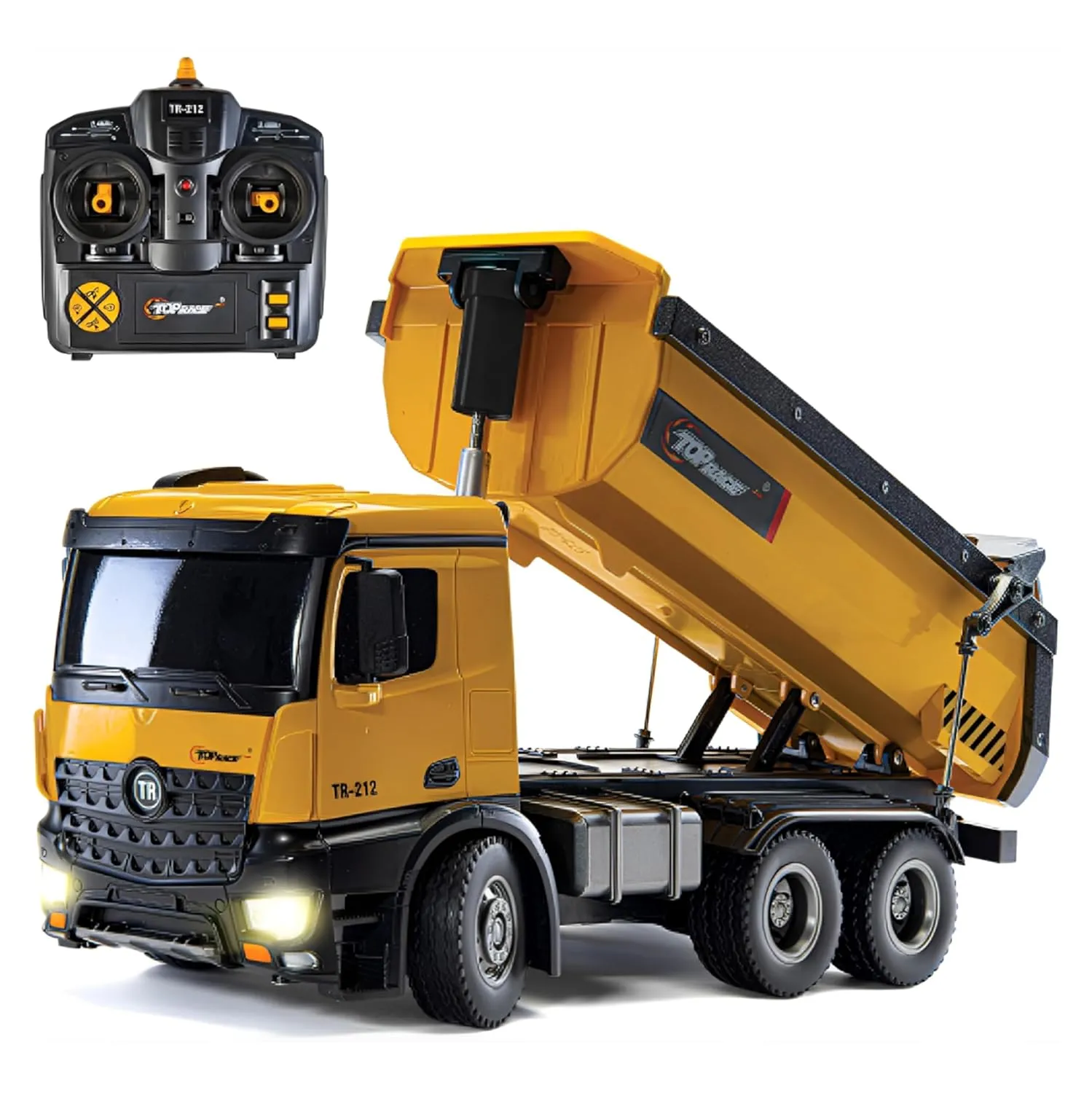 Top Race Remote Control Dump Truck Toy - 1:14 Scale Heavy-Duty Construction Vehicle with 7 lb Load Capacity, Strong Engines and Rubber Tires - RC Dump Truck for Kids - Realistic Construction Fun