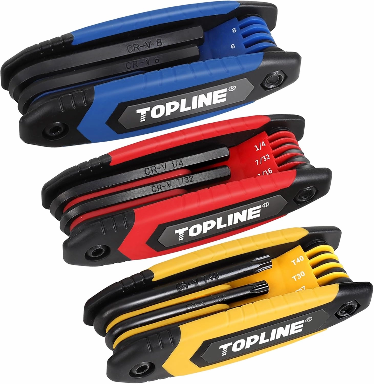 Topline 25-piece Folding Hex Key Set, 3 Pack, Portable Allen Wrenches Sets, SAE, Metric, Allen Key Set for Basic Home Repair and General Applications