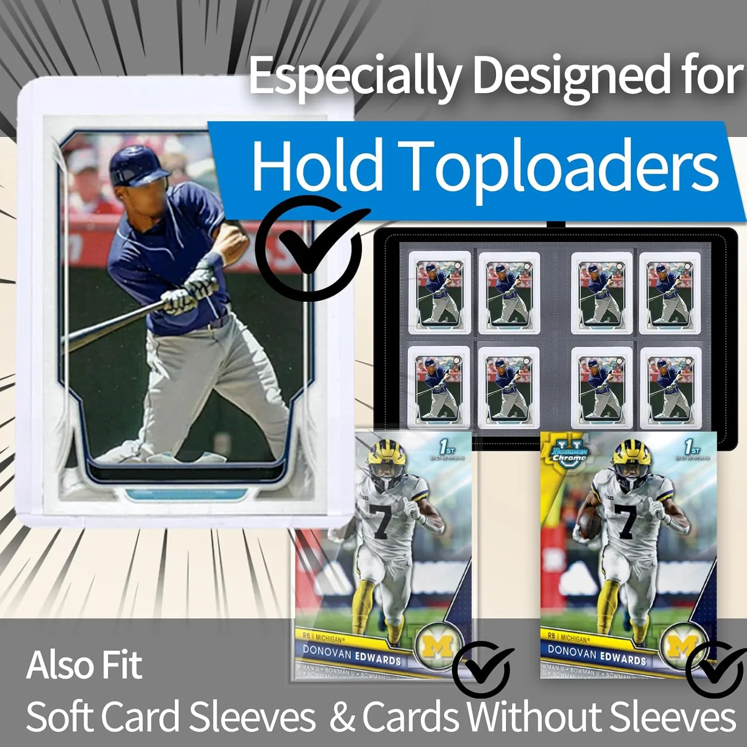 Toploaders Binder,Portable 4 Pockets Trading Card Holder Albums for Sports, Trading, and Gaming Cards Red
