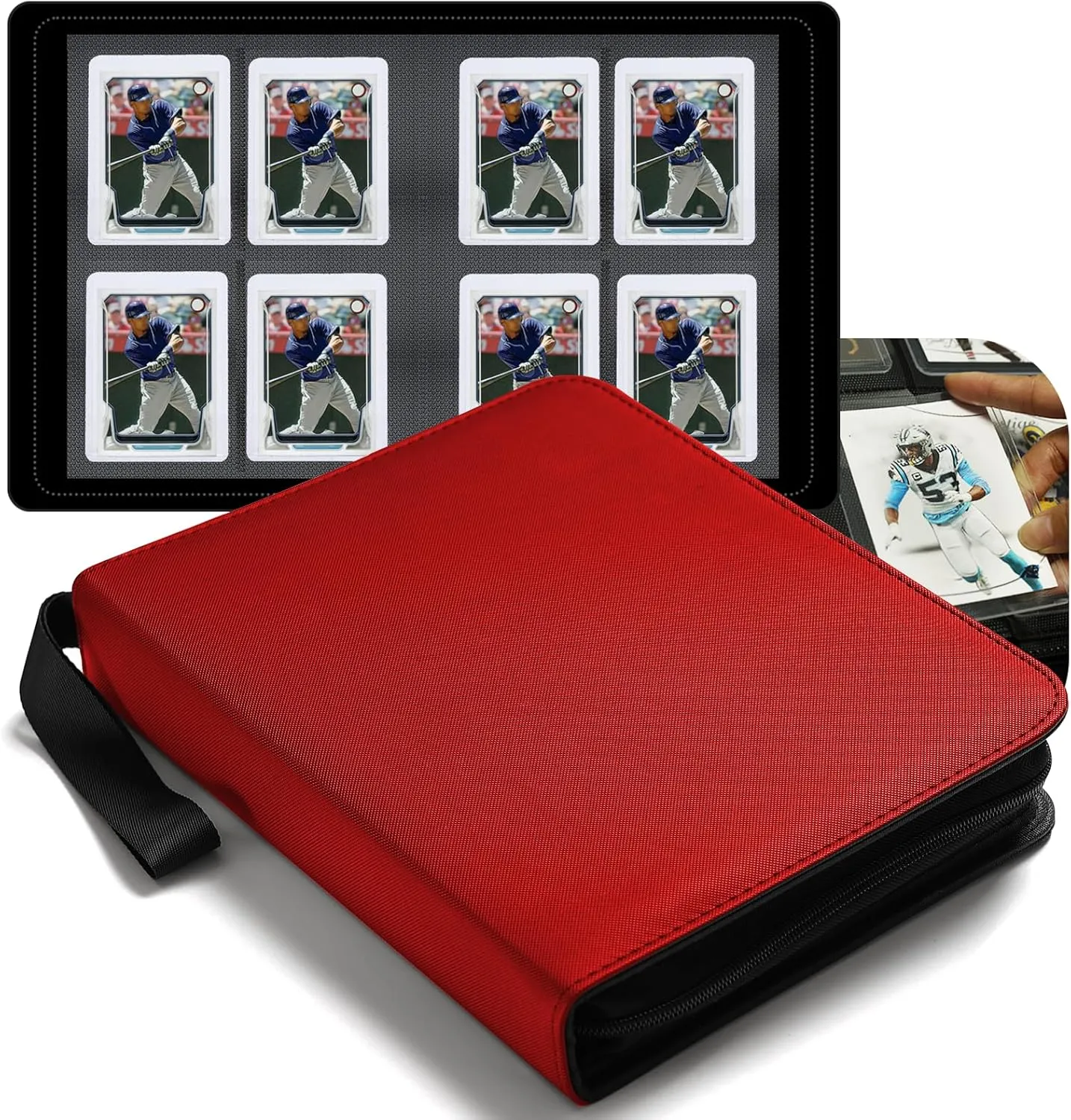 Toploaders Binder,Portable 4 Pockets Trading Card Holder Albums for Sports, Trading, and Gaming Cards Red