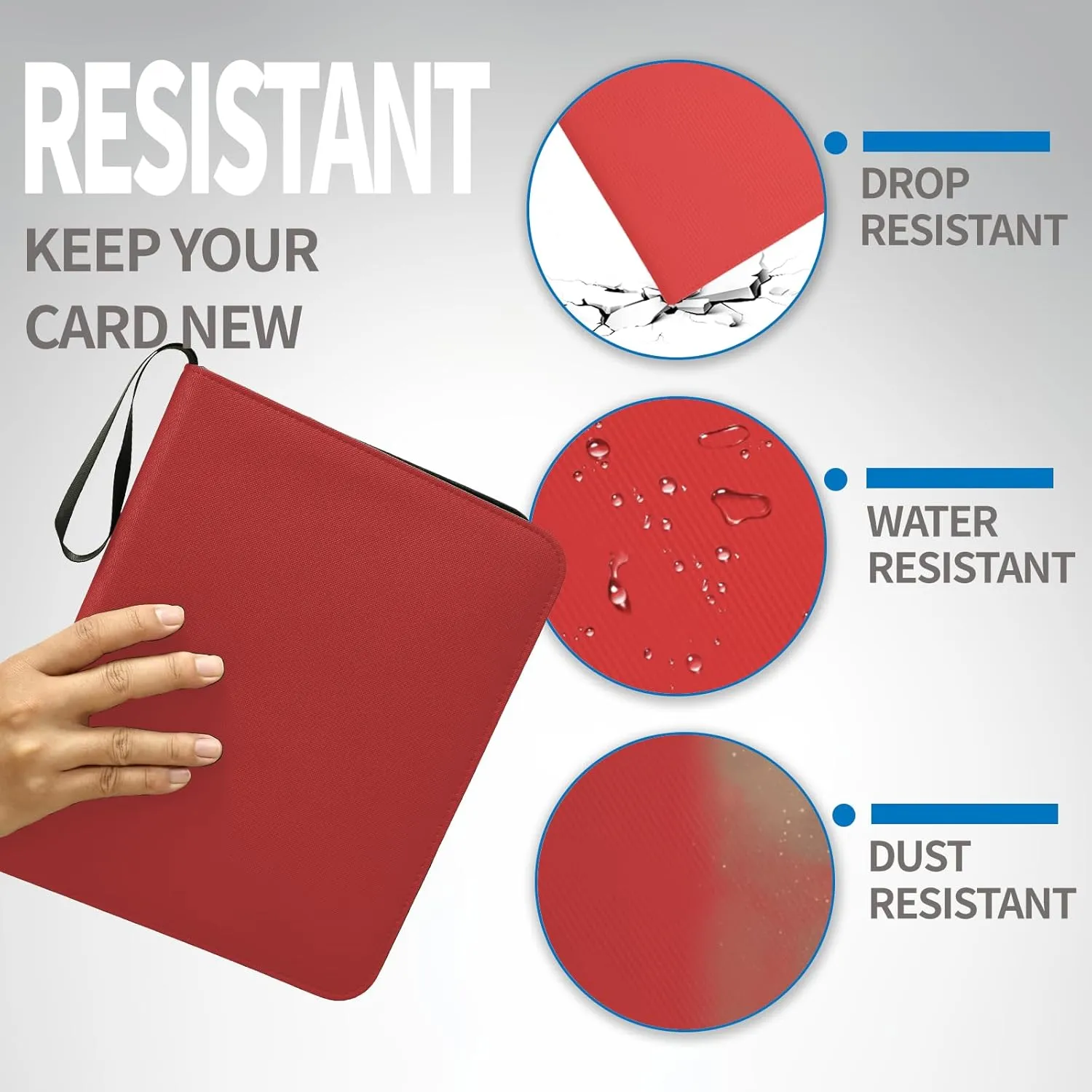 Toploaders Binder,Portable 4 Pockets Trading Card Holder Albums for Sports, Trading, and Gaming Cards Red