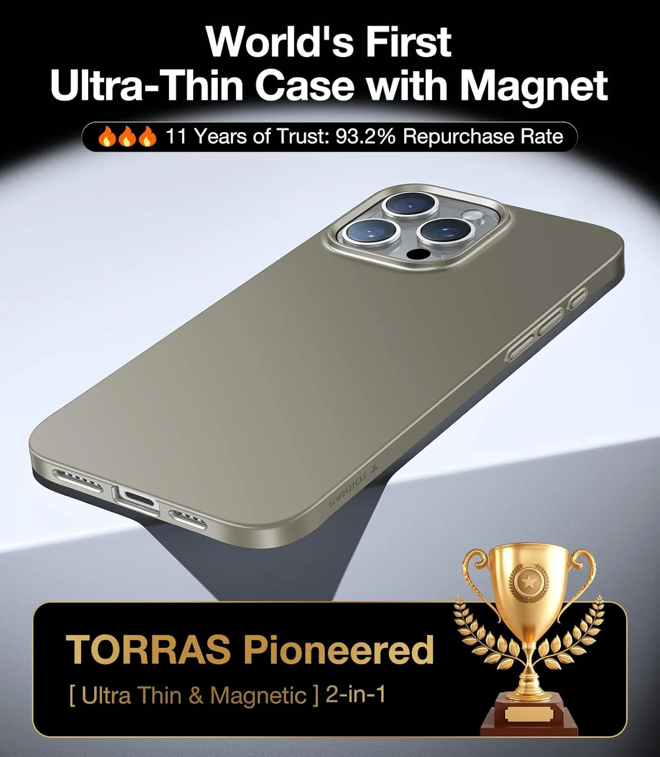 TORRAS Magnetic Slim Fit Case for iPhone 16 Pro, 6.3 inch, Ultra-Thin Compatible with MagSafe, Lightweight Matte Anti-Scratch Hard PC Cover Phone Case, Natural Titanium