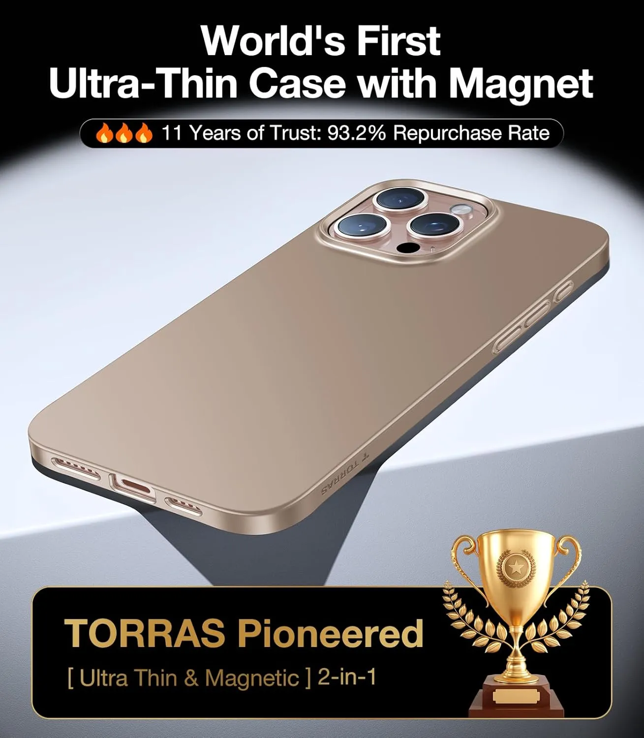 TORRAS Magnetic Slim Fit for iPhone 16 Pro Case 6.3 inch, Ultra-Thin 16 Pro Case Compatible with MagSafe, Lightweight Matte Anti-Scratch Hard PC Cover Phone Case for iPhone 16 Pro, Desert Titanium