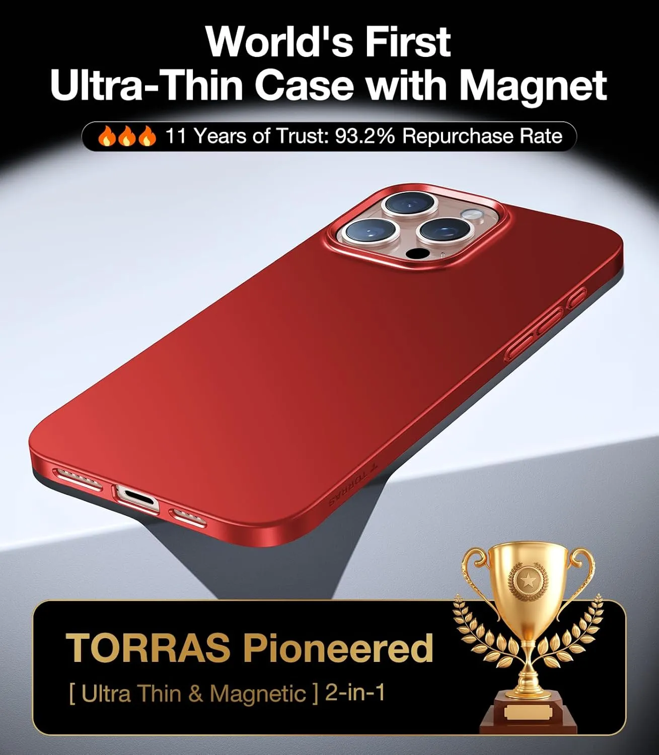 TORRAS Magnetic Slim Fit for iPhone 16 Pro Case 6.3 inch, Ultra-Thin 16 Pro Case Compatible with MagSafe, Lightweight Matte Anti-Scratch Hard PC Cover Phone Case for iPhone 16 Pro OriginFit, Red