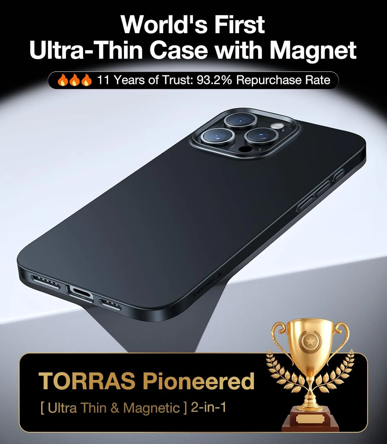 TORRAS Magnetic Slim Fit for iPhone 16 Pro Case, 6.3 inch, Ultra-Thin Case Compatible with MagSafe, Lightweight Matte Anti-Scratch Hard PC Cover Phone Case for iPhone 16 Pro OriginFit, Black