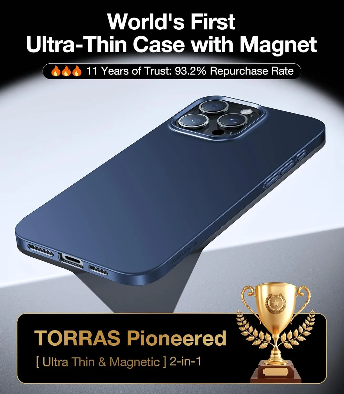 TORRAS Magnetic Slim-Fit for iPhone 16 Pro Max Case, Ultra-Thin 16 ProMax Phone Case Compatible with MagSafe, Light Anti-Scratch Matte Hard PC Bayer 6.9 inch OriginFit, Navy Blue