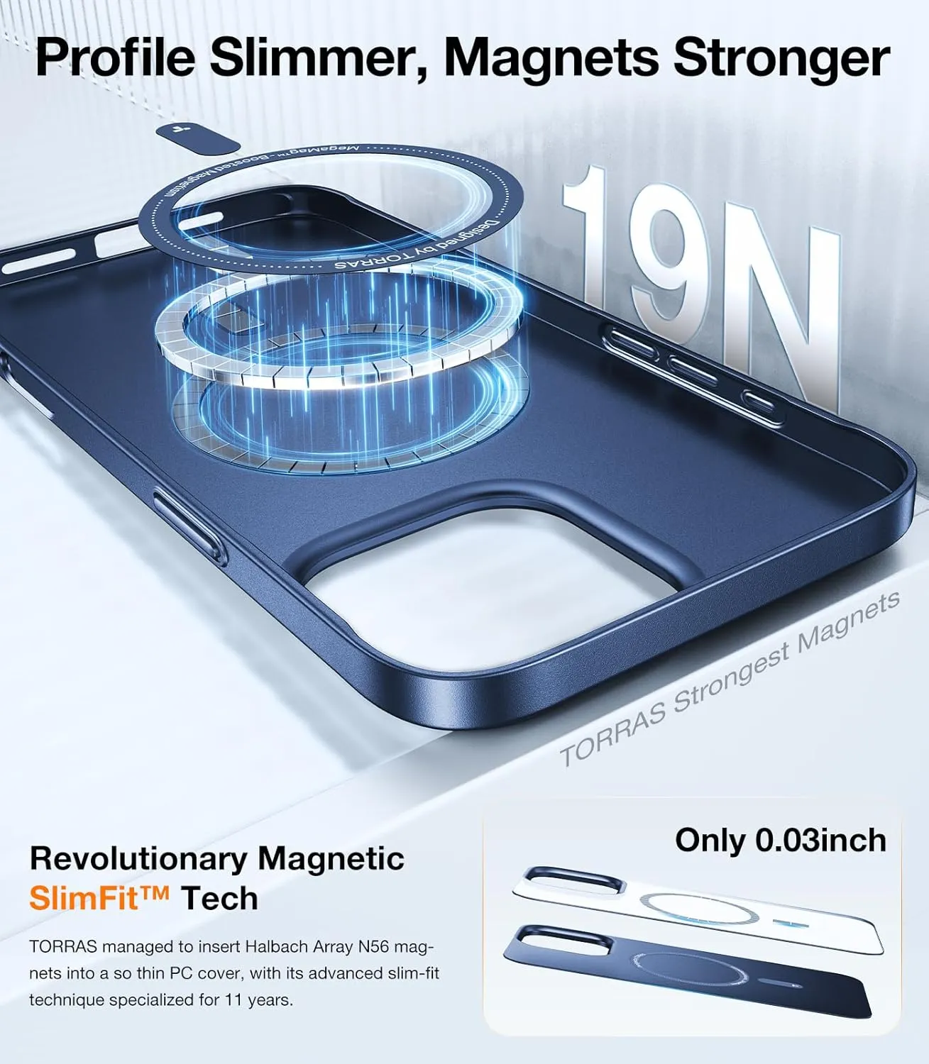 TORRAS Magnetic Slim-Fit for iPhone 16 Pro Max Case, Ultra-Thin 16 ProMax Phone Case Compatible with MagSafe, Light Anti-Scratch Matte Hard PC Bayer 6.9 inch OriginFit, Navy Blue