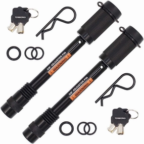 TowWorks 79832 Keyed Alike 5/8" Trailer Hitch Lock with Extra Long 4-1/2" Span, Double Safety Tow Hitch Locking Pin for 3" Receivers and Adjustable Channel Mounts, 2-Pack