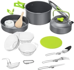 TOYANDONA 1Set Outdoor Camping Cooker Complete Cooking Kit for Camping Portable and Durable Cookware with High Temperature Resistance Includes Pot Frying Pan Teapot and Utensils