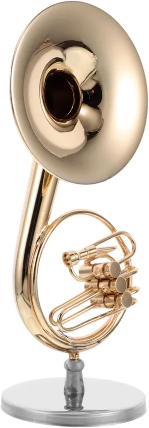 Toyvian Miniature Gold French Horn Ornament with Stand Elegant Brass Musical Instrument Model for Collectors and Dollhouse Decoration Compact Display Unique for Music Lovers