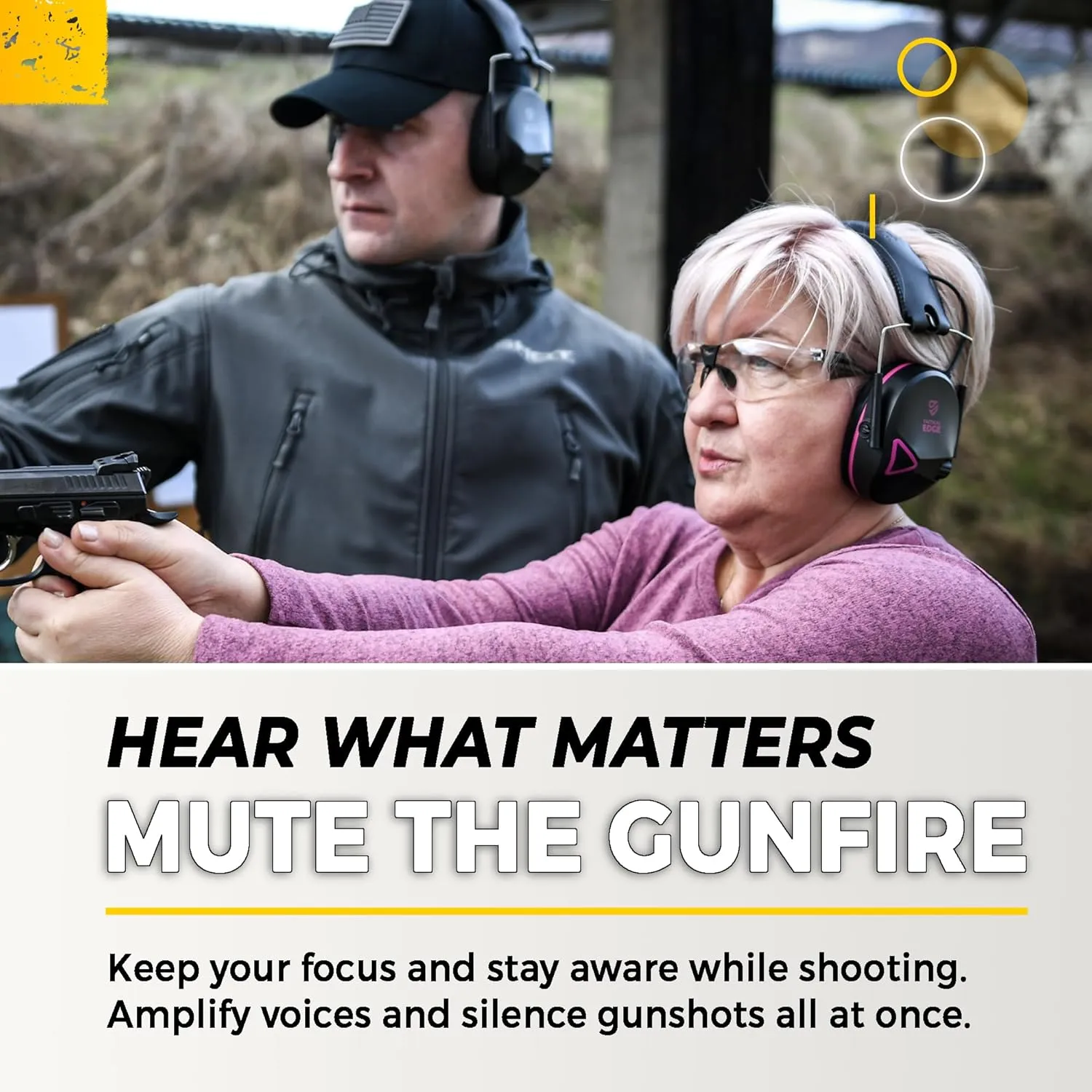 TradeSmart TacticalEdge NRR 24 Electronic Earmuffs – Active Shooting Ear Protection with 5x Amplification & Slim Design