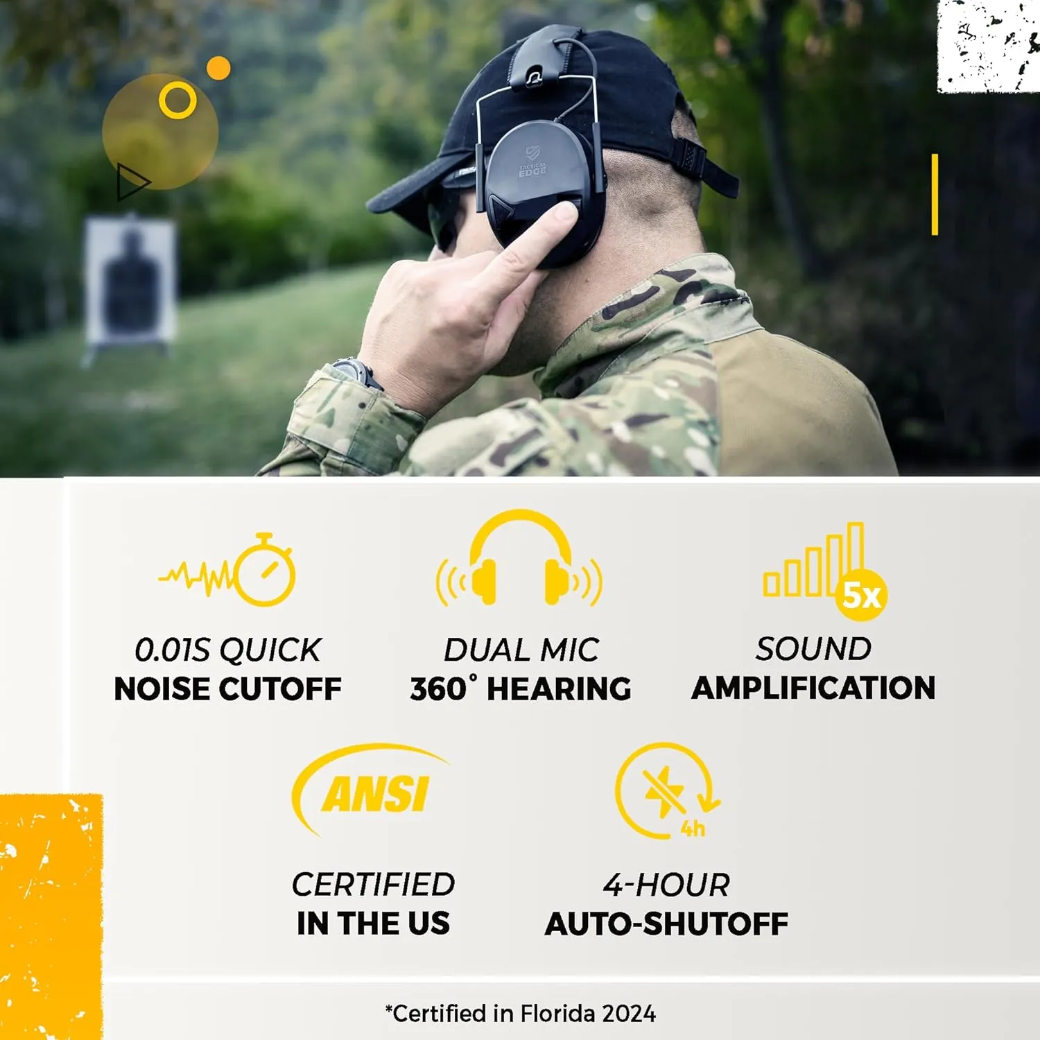 TradeSmart TacticalEdge NRR 24 Electronic Earmuffs – Active Shooting Ear Protection with 5x Amplification & Slim Design
