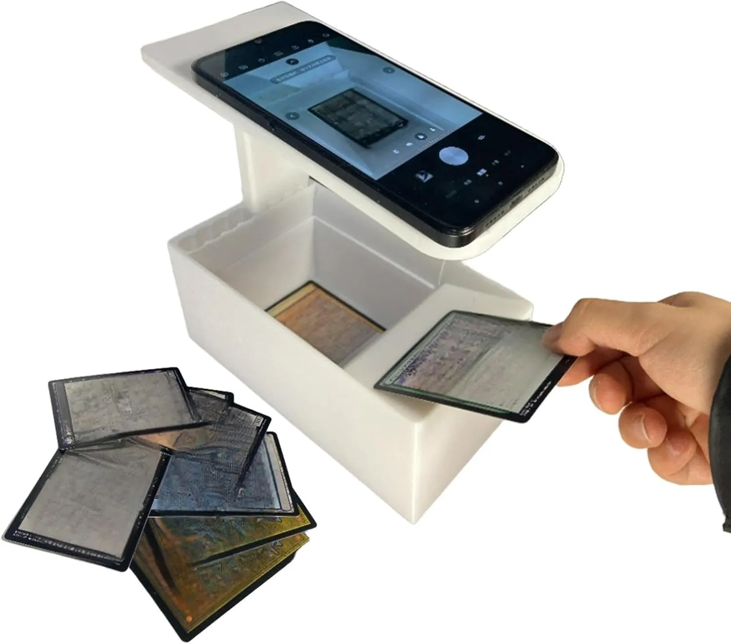 Trading Card Scanner Stand with Storage Box, Sports Card Scanner Compatible with ManaBox, Quickly Scan and Price Check