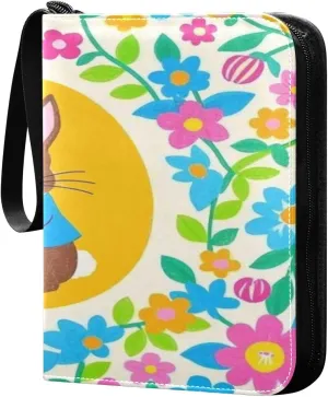 Trading Card Storage Binder PU Leather Card Holder with Zipper 400 Slots Collector Album Waterproof Card Organizer Bright Colorful Easter Eggs 改1