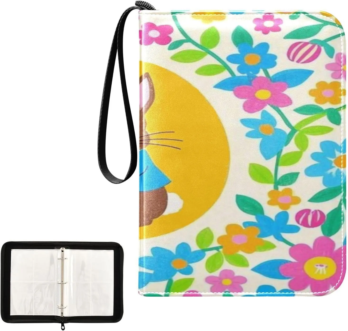 Trading Card Storage Binder PU Leather Card Holder with Zipper 400 Slots Collector Album Waterproof Card Organizer Bright Colorful Easter Eggs 改1