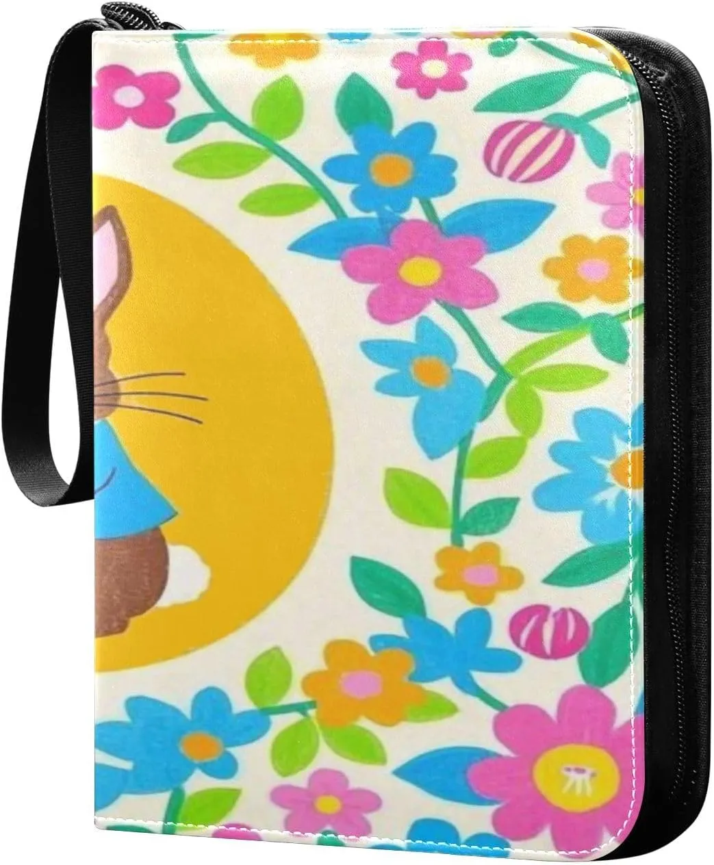 Trading Card Storage Binder PU Leather Card Holder with Zipper 400 Slots Collector Album Waterproof Card Organizer Bright Colorful Easter Eggs 改1