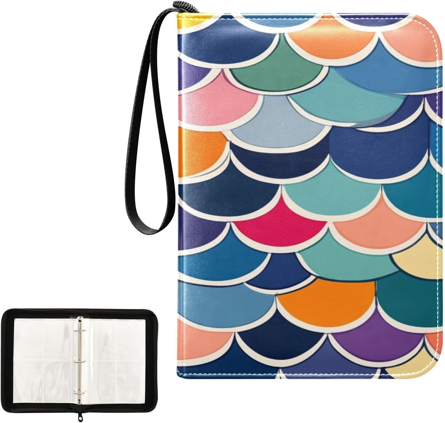 Trading Card Storage Binder PU Leather Card Holder with Zipper 400 Slots Collector Album Waterproof Card Organizer Colorful Fish Scales 01