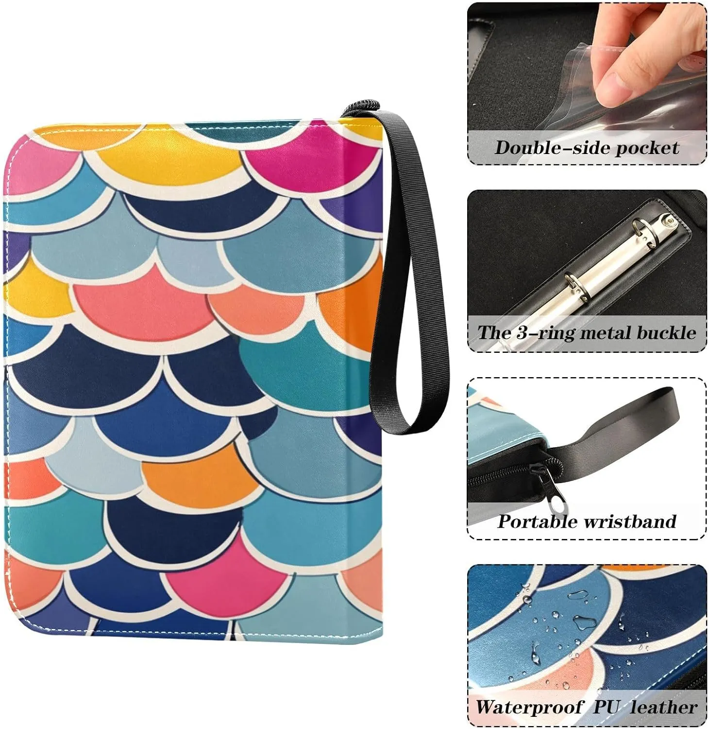 Trading Card Storage Binder PU Leather Card Holder with Zipper 400 Slots Collector Album Waterproof Card Organizer Colorful Fish Scales 01