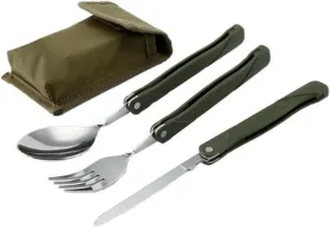 Travel Utensils with Case Stainless Steel Portable Folding Cutlery Set Fork Knife With Green Pouch Survival Camping Bag Outdoor Cutlery Container