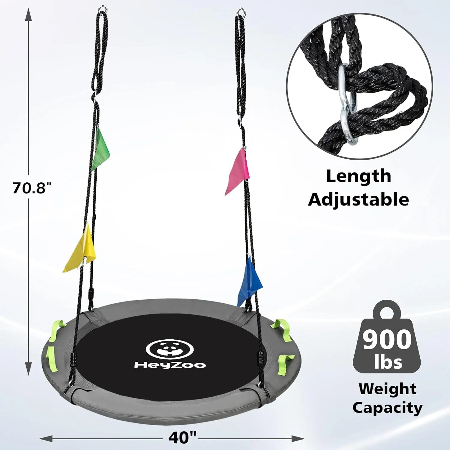 Tree Swing, Saucer Swing 40 Inch for Kids, 900lbs Weight Capacity, with Adjustable Hanging Straps, for Backyard and Outdoor Playground, Gray