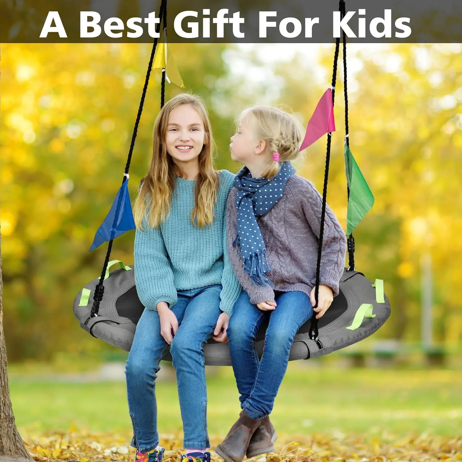 Tree Swing, Saucer Swing 40 Inch for Kids, 900lbs Weight Capacity, with Adjustable Hanging Straps, for Backyard and Outdoor Playground, Gray