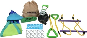 Trelines Swingset Gymnastics Kit 36' - Create an Affordable Swing Set, Slackline & Gymnastics Line - 2 Swings, Double Trapeze bar, 2 Ninja Tree Gym Rings - for Boys and Girls 3  Holds 500 lbs 