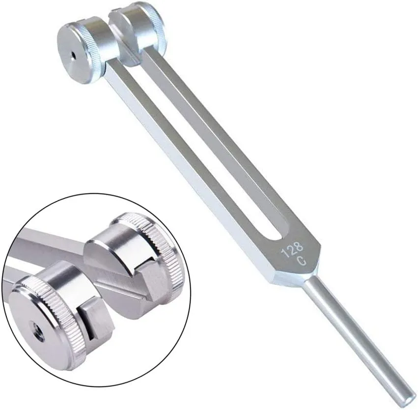 Tuning Fork, 128 Hz Tuning Fork Weights Aluminum Clinical Grade Nerve/Sensory with Silicone Hammer and Cleaning Cloth - Packaged in Soft Storage Bag - Non-Magnetic Aluminum Alloy