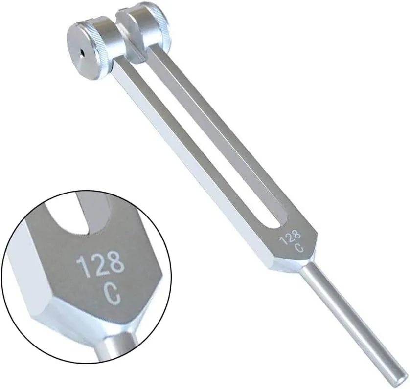 Tuning Fork, 128 Hz Tuning Fork Weights Aluminum Clinical Grade Nerve/Sensory with Silicone Hammer and Cleaning Cloth - Packaged in Soft Storage Bag - Non-Magnetic Aluminum Alloy
