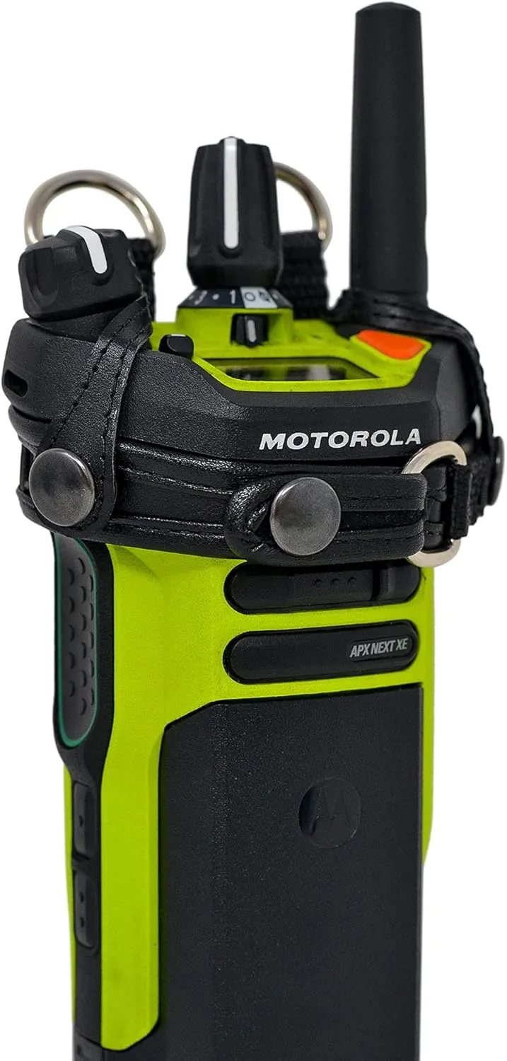 Turtleback Holder Case for Motorola APX Next XN with D Rings, Black Leather Duty Belt Holsterr, Heavy Duty, V4 (Black APXNEXT-XE)