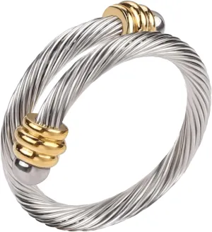 Twisted Cable Wire Rings for Women, Adjustable Stainless Steel Open ring in Two Tone Silver Gold Designer Brand Inspired Jewelries in Gift Box