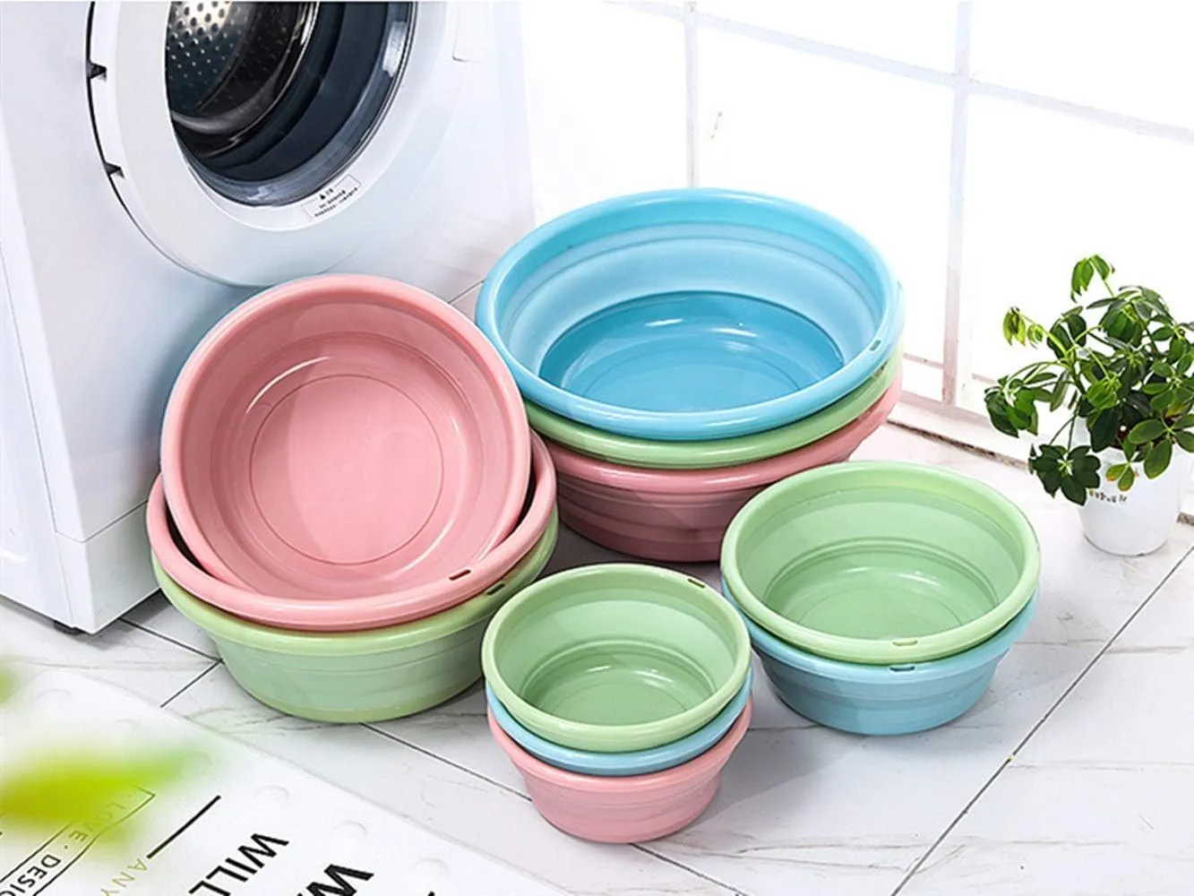 Ulalaza Collapsible Wash Basin with Hanging Hole Lightweight Folding Basin for Home Kitchen Outdoor Camping