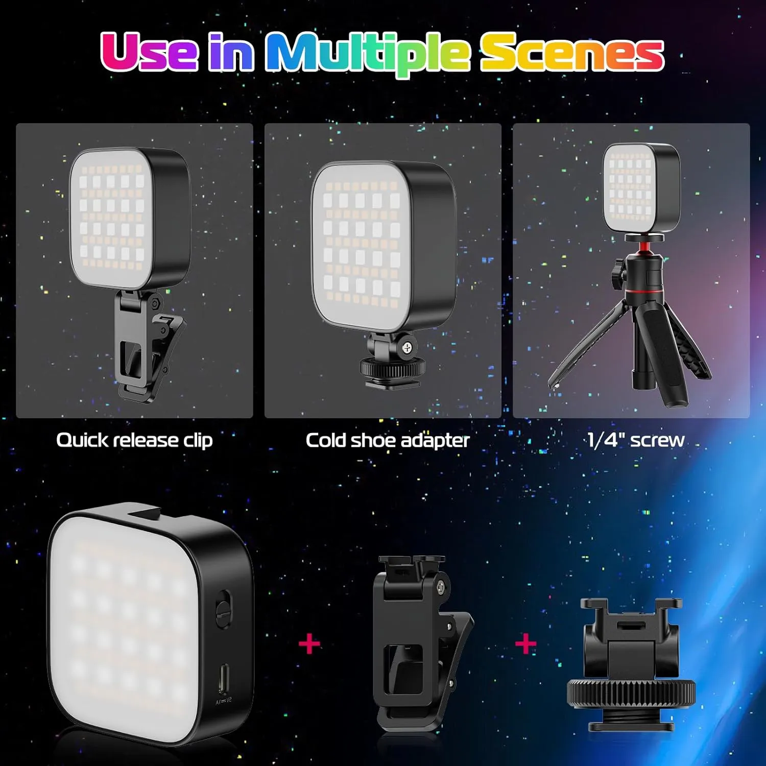 ULANZI U60 RGB Video Lights Black LED Camera Light 360° Full Color Portable Photography Lighting w Quick Release Cold Shoe Adapter and Clip, 2500mAh Rechargeable CRI 95  2500-9000K Dimmable Panel Lamp