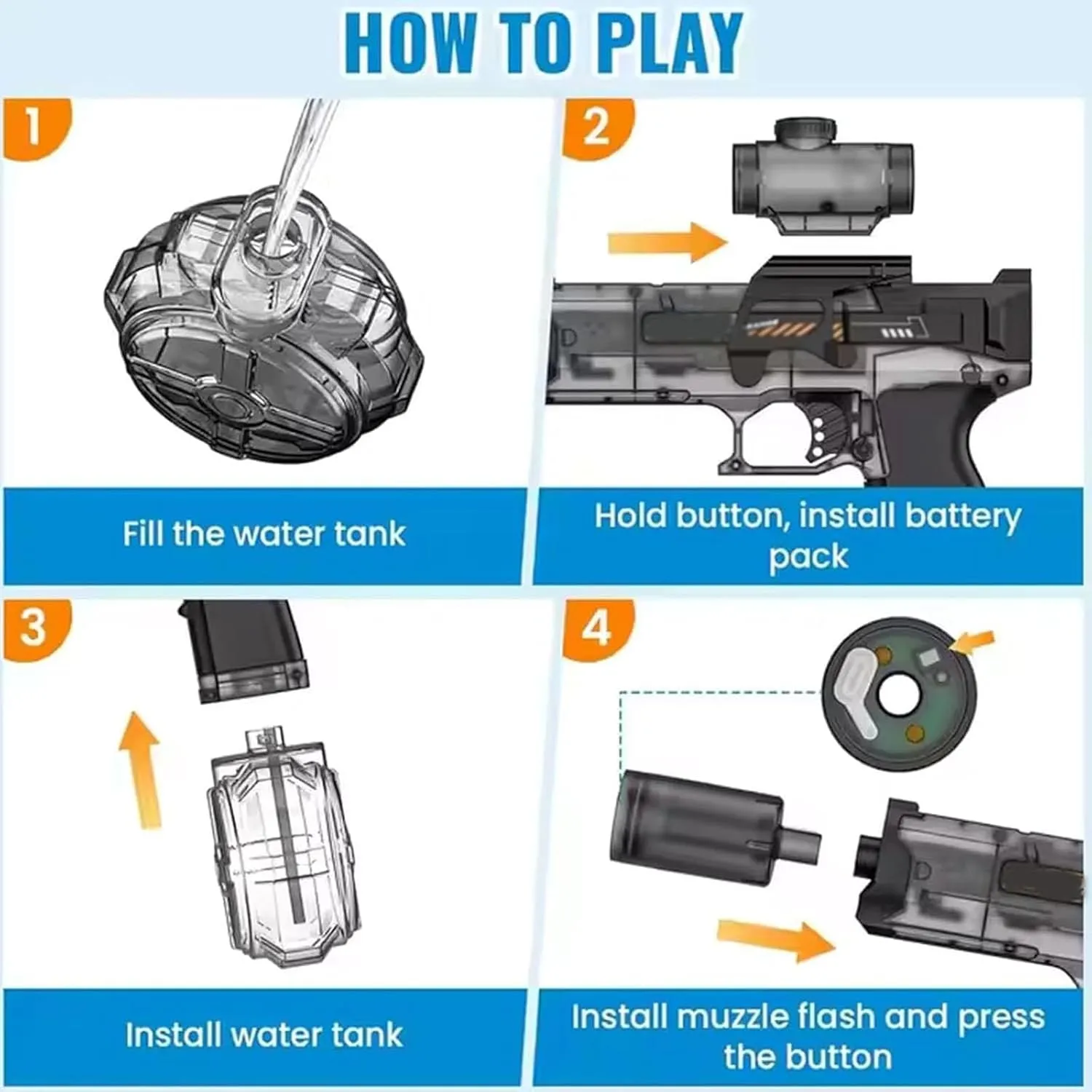 Ultimate Battle Blaster Water Gun-Kiddomind Electric Water Guns for Kids,Photon Torrent Water Blaster, Automatic High-Power Squirt Guns with LED Lights,Summer Outdoor Pool Beach Toys (A1)