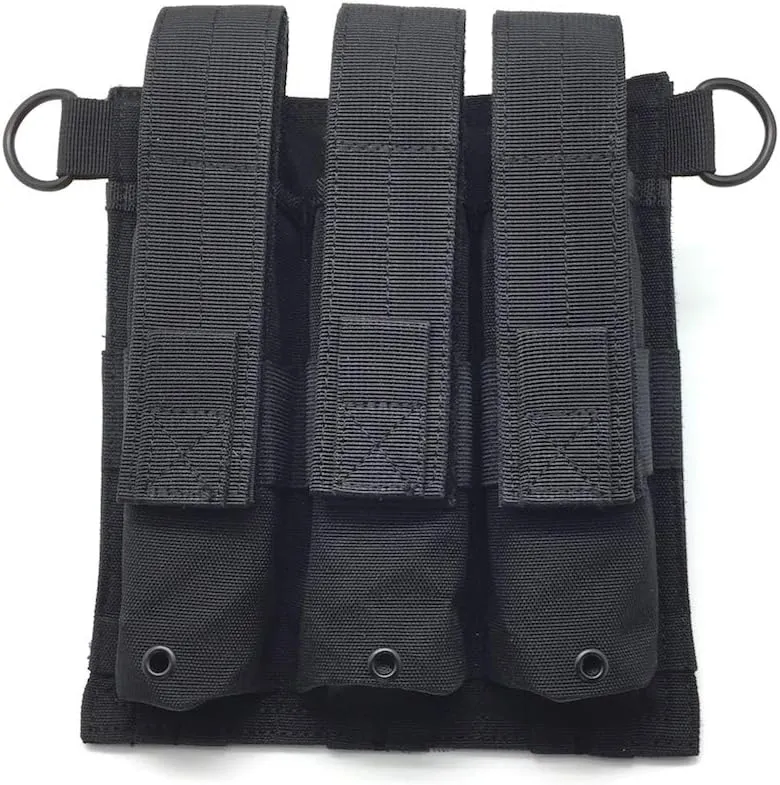 UMP / MP5 SMG Triple Magazine Pouch - Black - Adjustable Anti-Release Flap for Secure Retention - Hook and Loop Attached - Tactical Gear and Accessorie