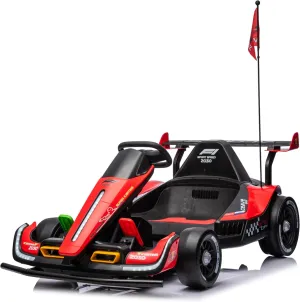 UNICOO® DriftChaser™ Childrens Go Kart, 24V Rechargeable Ride-On Toy, Electric Scooter for Kids 6-12 , Electric Car for Kids, LED Lights, Remote Control, Adjustable Seat, Bluetooth (Flame Red)