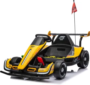 UNICOO® DriftChaser™ Childrens Go Kart, 24V Rechargeable Ride-On Toy, Electric Scooter for Kids 6-12 , Electric Car for Kids, LED Lights, Remote Control, Adjustable Seat, Bluetooth (Lightning Yellow)