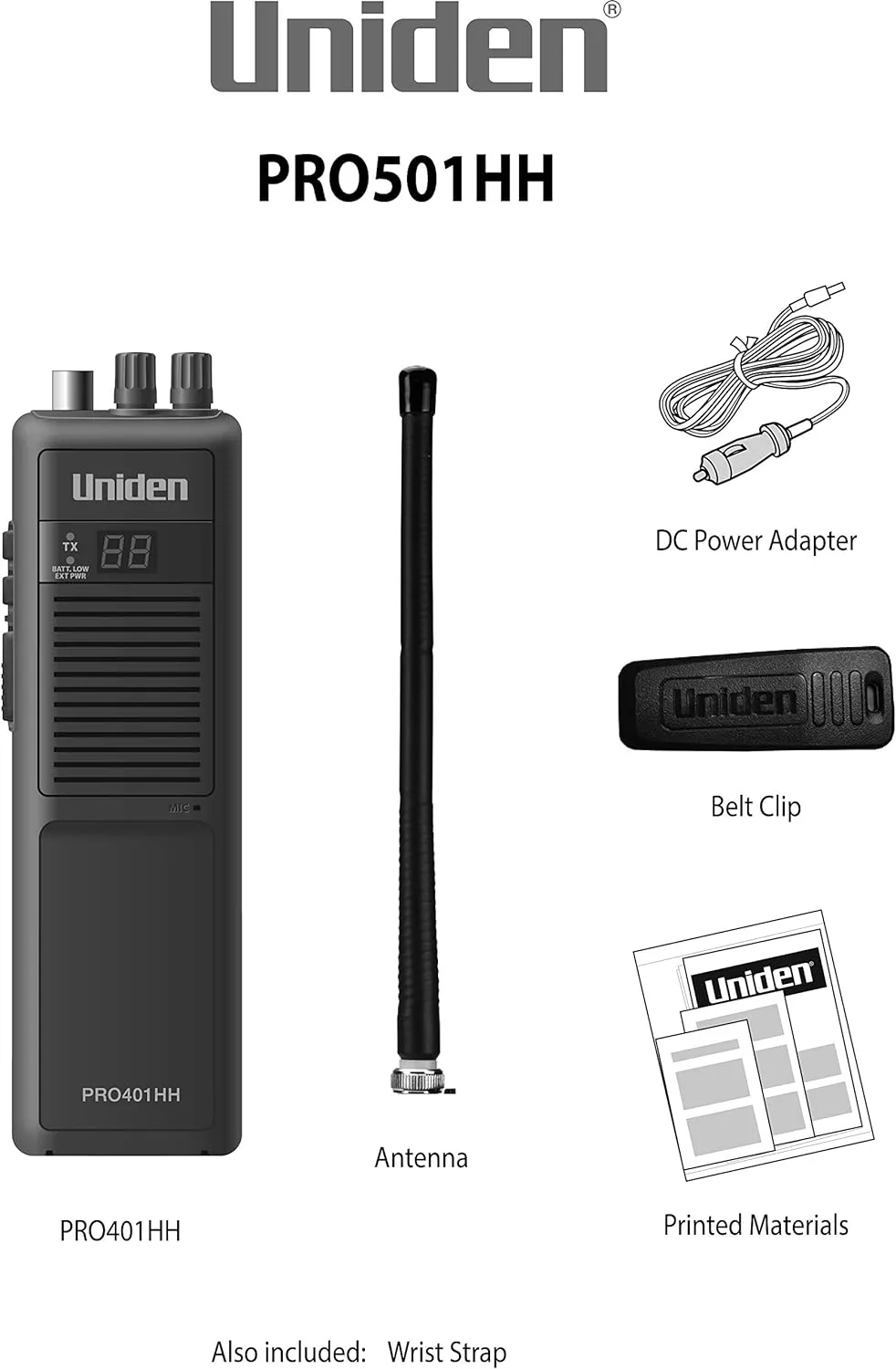 Uniden PRO501HH Pro-Series 40-Channel Portable Handheld CB Radio/Emergency/Travel Radio, Large LCD Display, High/Low Power Saver, 4-Watts, Auto Noise Limiter, NOAA Weather, and Earphone Jack
