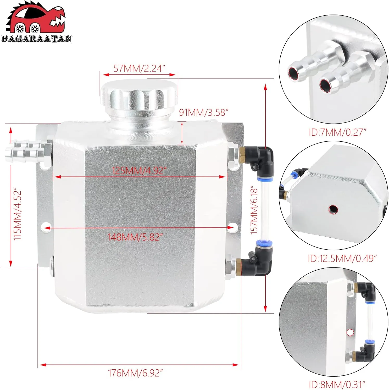 Universal 1L Coolant Radiator Tank - Overflow & Expansion Tank, Recovery Water Reservoir (Silver)