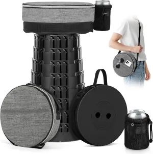 Upgraded Collapsible Stool with Load Capacity 600lbs, Stable Folding Stool with Triple Slide, Portable Camping Chair 3-in-1 Carry Bag, Retractable Telescoping Seat for Travel Hiking(Black)