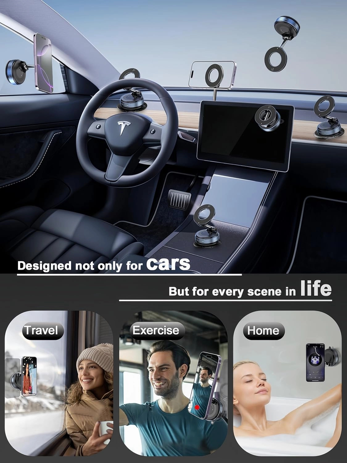 Upgraded 360° Vacuum Magnetic Phone Holder, Magnetic Car Phone Mount, Hands-Free Suction Cup Phone Holder for Car/Gym/Mirror/Shower, Car Mount Compatible with iPhone 16 Pro Max/Android