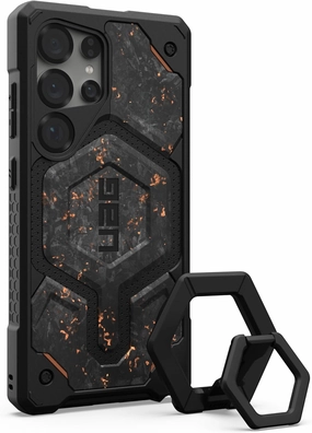 URBAN ARMOR GEAR UAG [Limited] Designed for Samsung Galaxy S25 Ultra Case Monarch Pro Bundle with Magnetic Ring Stand (Forged Carbon Fiber with Copper   Black/Black)