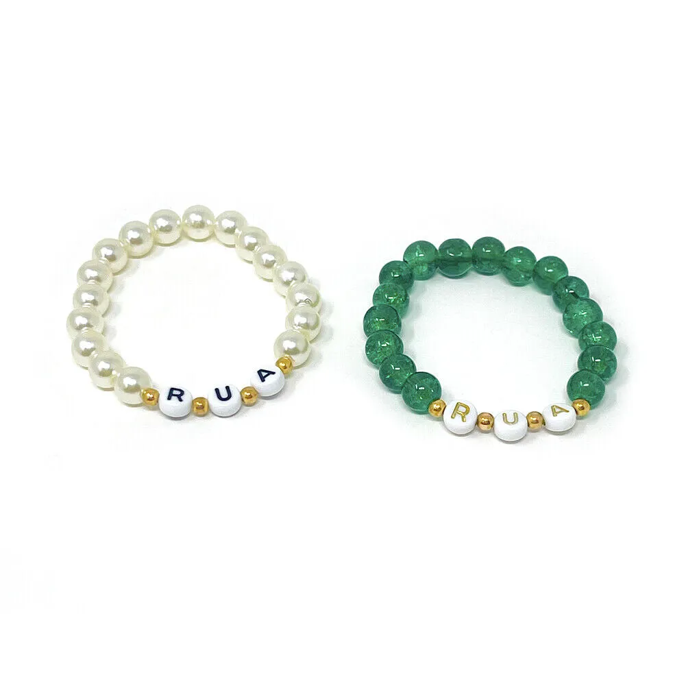 US Custom Name Bracelet Faux Pearl Jade Crystal Beaded Stackable Mama Bracelet