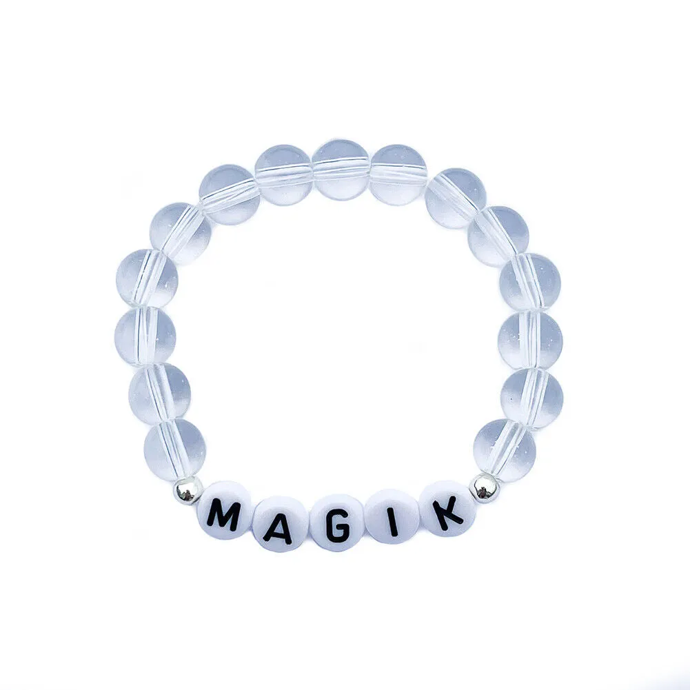 US Custom Name Bracelet Faux Pearl Jade Crystal Beaded Stackable Mama Bracelet