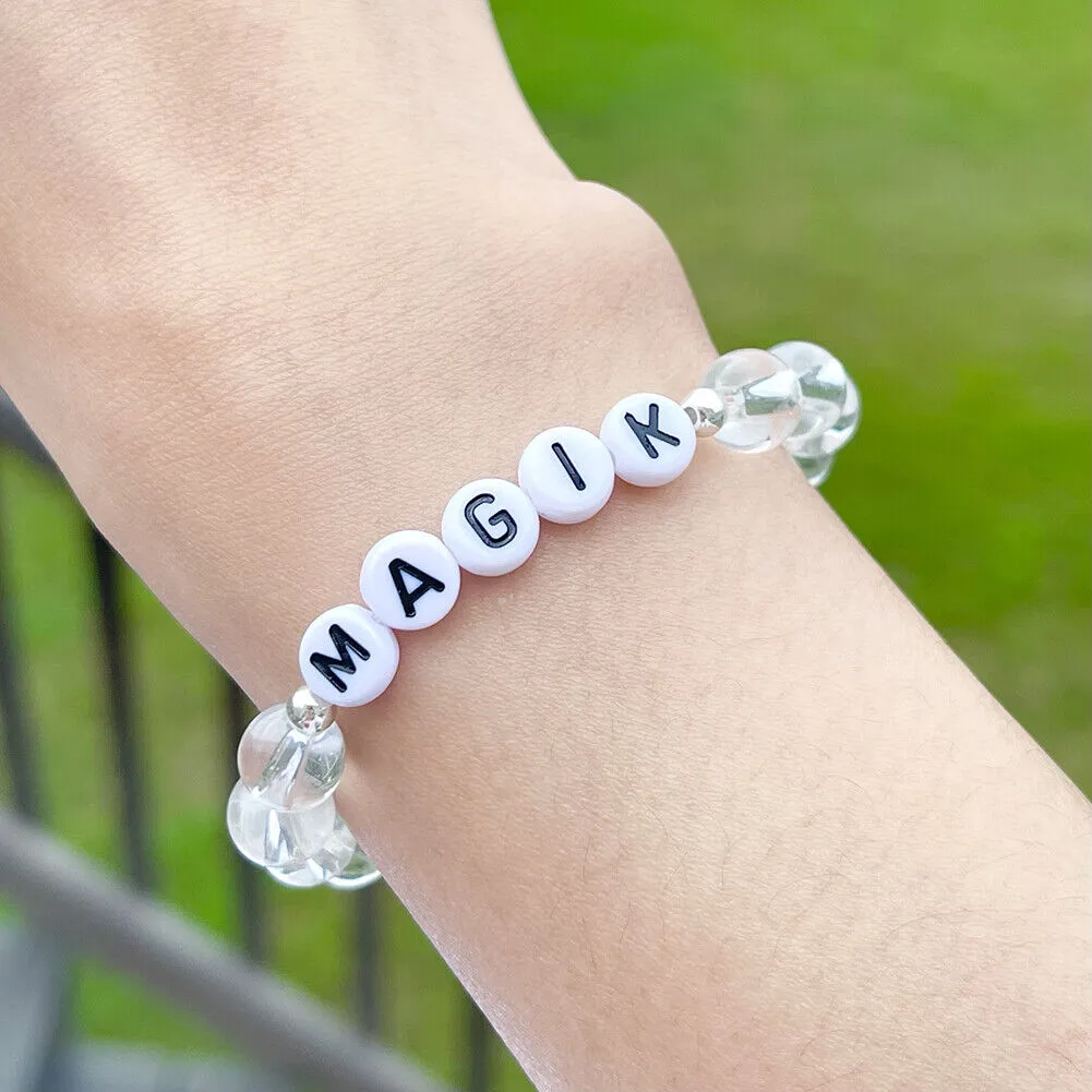 US Custom Name Bracelet Faux Pearl Jade Crystal Beaded Stackable Mama Bracelet