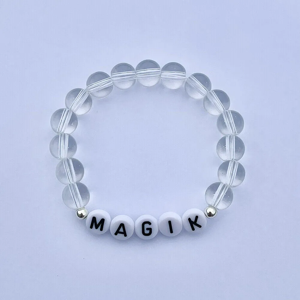 US Custom Name Bracelet Faux Pearl Jade Crystal Beaded Stackable Mama Bracelet