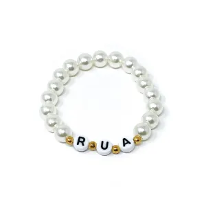 US Custom Name Bracelet Faux Pearl Jade Crystal Beaded Stackable Mama Bracelet