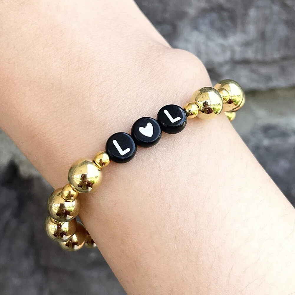 US Custom Name Bracelet Gold/Silver Beaded Stackable Mama Bracelet for All Ages
