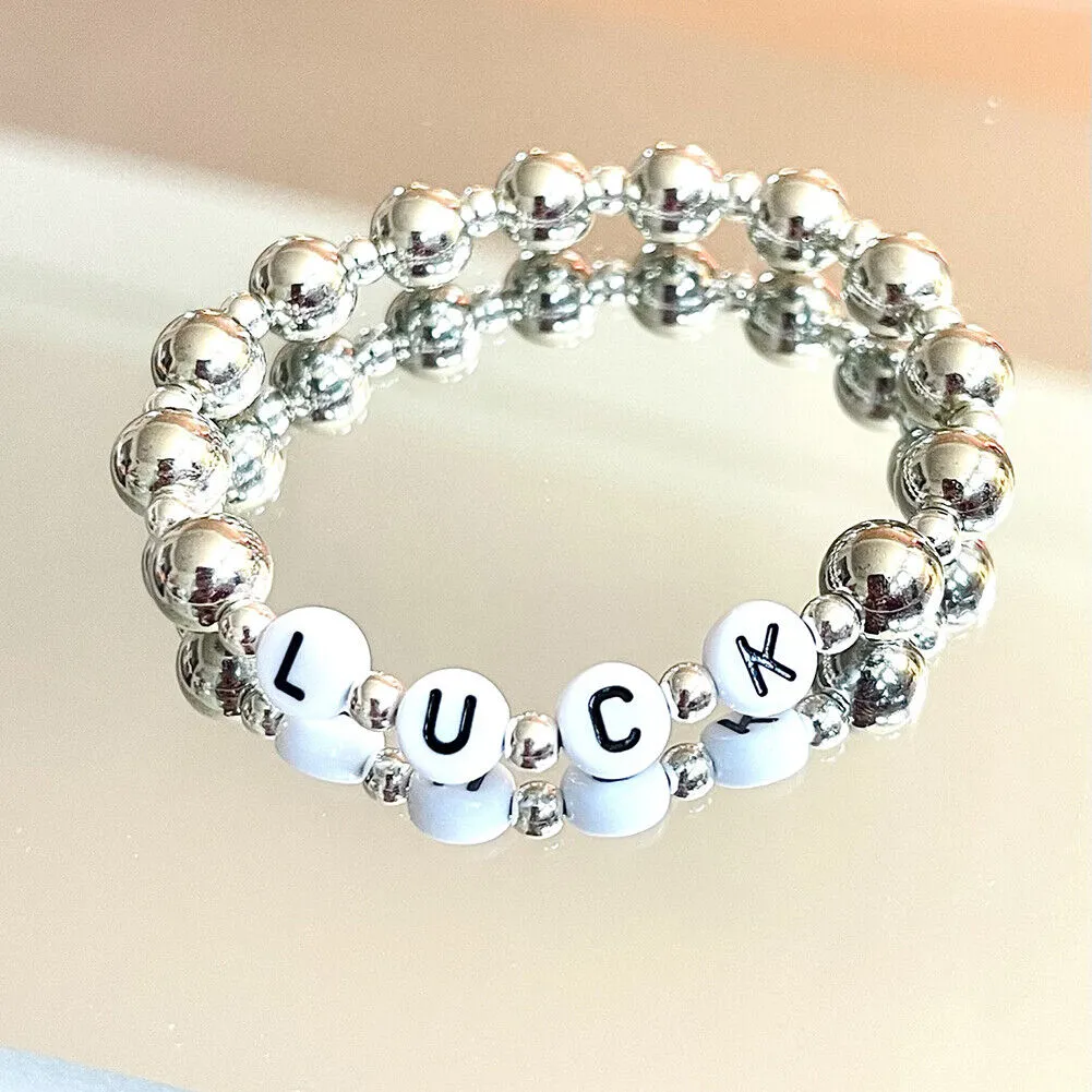 US Custom Name Bracelet Gold/Silver Beaded Stackable Mama Bracelet for All Ages